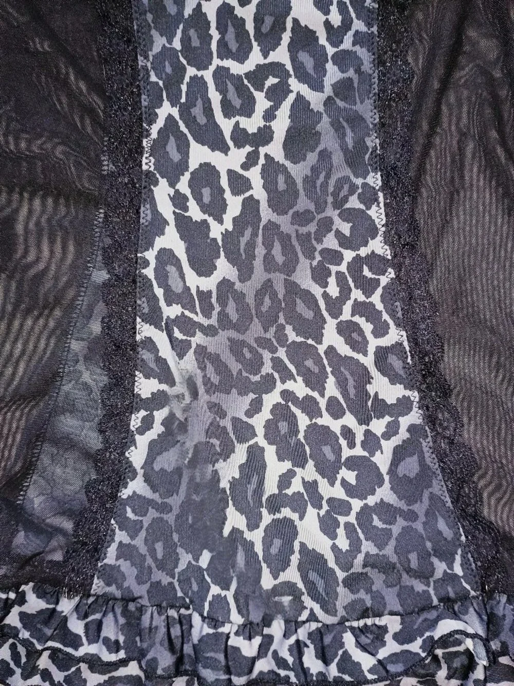 Leopard Print Babydoll Teddy Semi Sheer Stretch Mesh with Thong (2 PC SET)